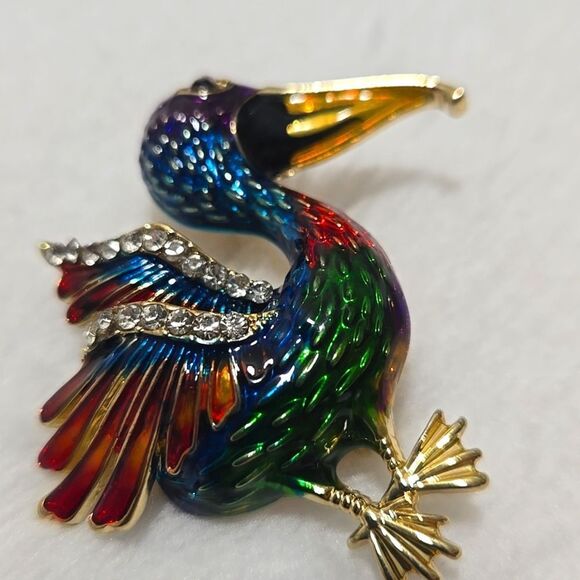 Jewelry - Colorful Bird Brooch with Gold Accents